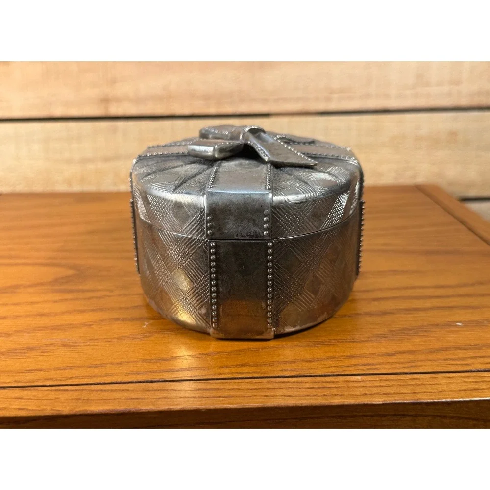 Vintage Godinger-Type 1991 Silver Plate Oval Bow Trinket Jewelry Box Velvet